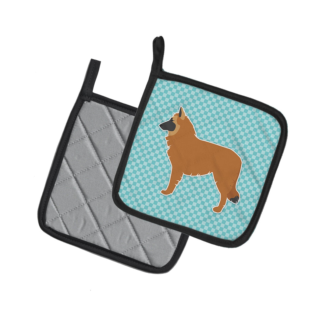 Belgian Shepherd Checkerboard Blue Pot Holder Set of 2 Heat Resistant Quilted Hot Pads 7.5 x 7.5 Inch, Insulated Kitchen Trivets for Cooking & Baking