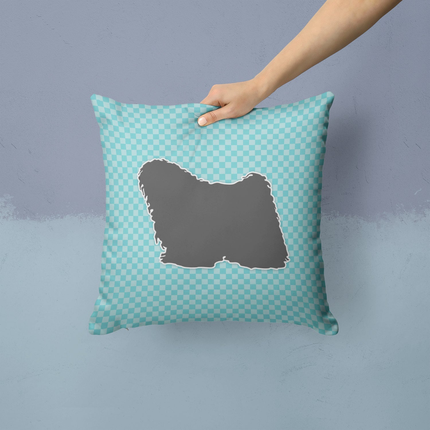 Puli Checkerboard Blue Decorative Throw Pillow 14x14 Indoor Outdoor Accent Cushion, Fabric Cover with Insert for Sofa, Bed, Porch & Living Room