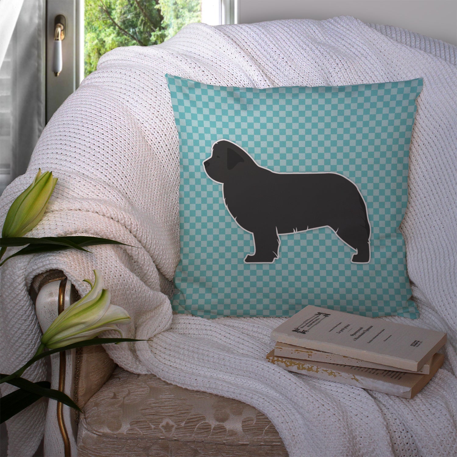 Newfoundland Checkerboard Blue Decorative Throw Pillow 14x14 Indoor Outdoor Accent Cushion, Fabric Cover with Insert for Sofa, Bed, Porch & Living Room