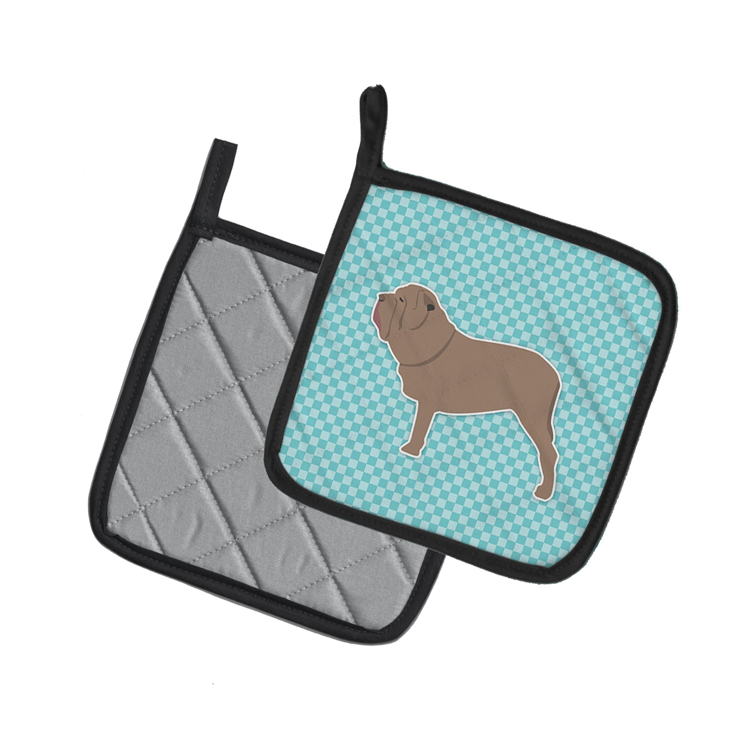 Neapolitan Mastiff Checkerboard Blue Pot Holder Set of 2 Heat Resistant Quilted Hot Pads 7.5 x 7.5 Inch, Insulated Kitchen Trivets for Cooking & Baking