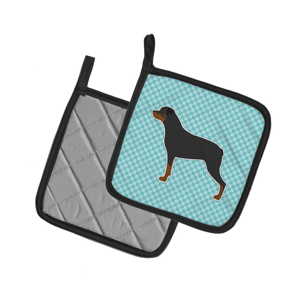 Rottweiler Checkerboard Blue Pot Holder Set of 2 Heat Resistant Quilted Hot Pads 7.5 x 7.5 Inch, Insulated Kitchen Trivets for Cooking & Baking