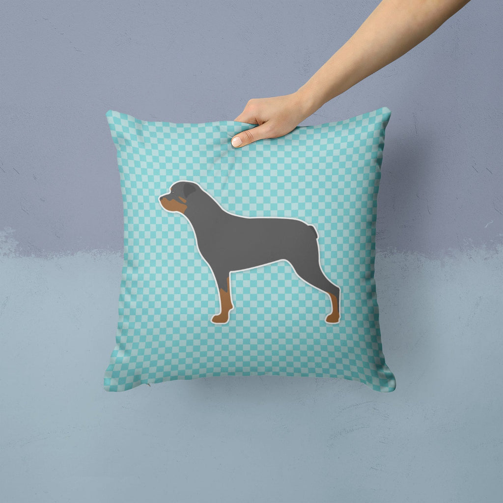 Rottweiler Checkerboard Blue Decorative Throw Pillow 14x14 Indoor Outdoor Accent Cushion, Fabric Cover with Insert for Sofa, Bed, Porch & Living Room