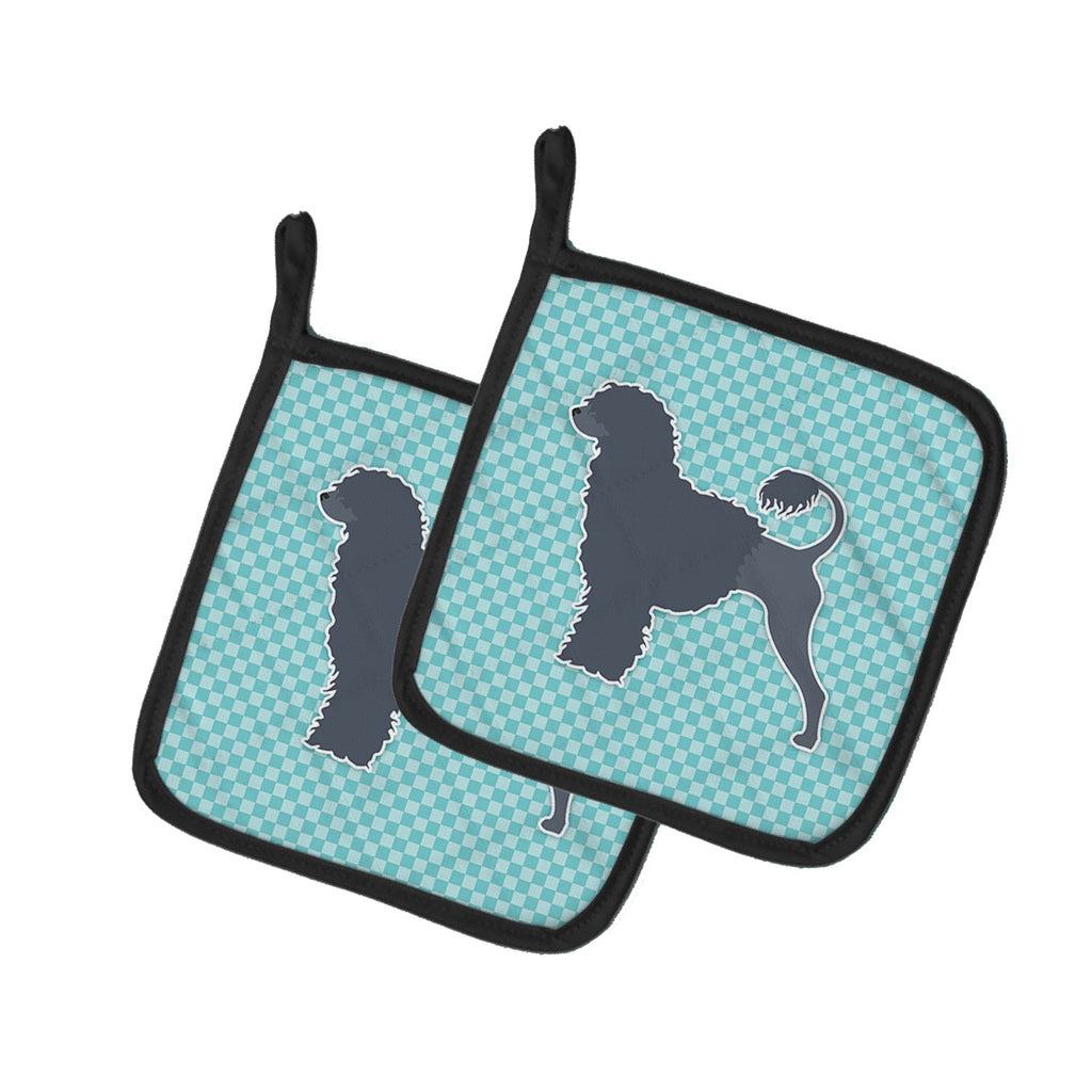 Portuguese Water Dog Checkerboard Blue Pot Holder Set of 2 Heat Resistant Quilted Hot Pads 7.5 x 7.5 Inch, Insulated Kitchen Trivets for Cooking & Baking
