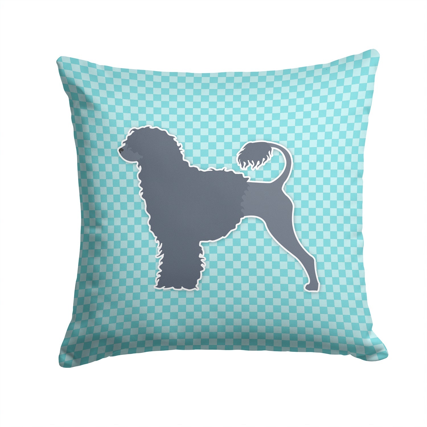 Portuguese Water Dog Checkerboard Blue Decorative Throw Pillow 14x14 Indoor Outdoor Accent Cushion, Fabric Cover with Insert for Sofa, Bed, Porch & Living Room
