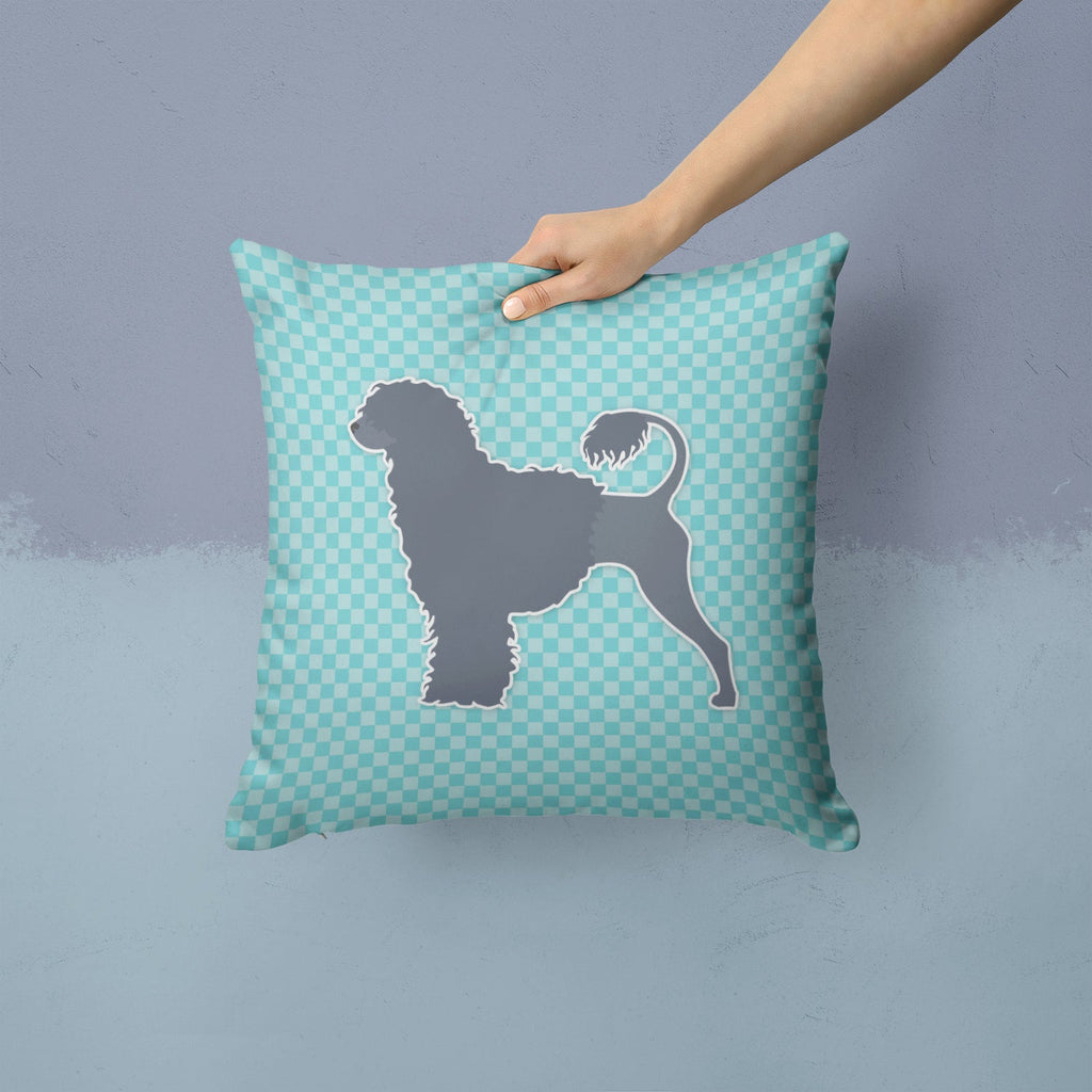 Portuguese Water Dog Checkerboard Blue Decorative Throw Pillow 14x14 Indoor Outdoor Accent Cushion, Fabric Cover with Insert for Sofa, Bed, Porch & Living Room
