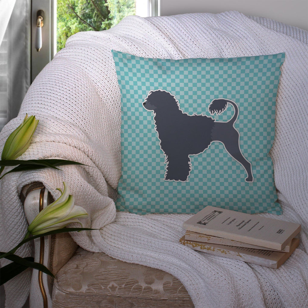 Portuguese Water Dog Checkerboard Blue Decorative Throw Pillow 14x14 Indoor Outdoor Accent Cushion, Fabric Cover with Insert for Sofa, Bed, Porch & Living Room