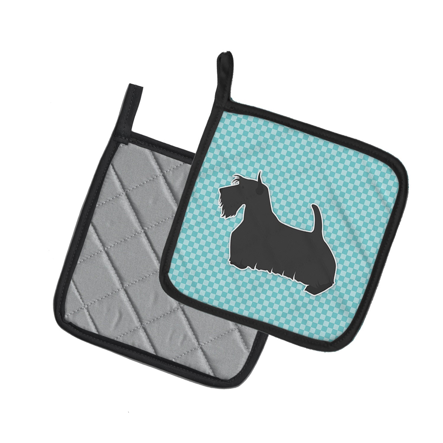 Scottish Terrier Checkerboard Blue Pot Holder Set of 2 Heat Resistant Quilted Hot Pads 7.5 x 7.5 Inch, Insulated Kitchen Trivets for Cooking & Baking