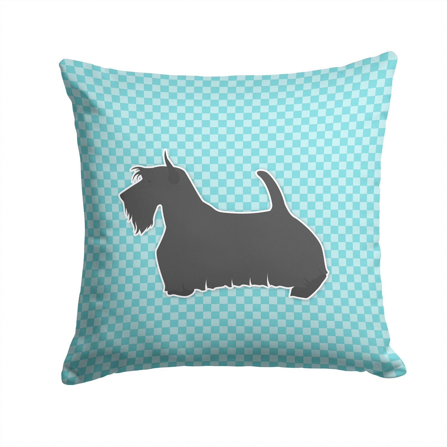 Scottish Terrier Checkerboard Blue Decorative Throw Pillow 14x14 Indoor Outdoor Accent Cushion, Fabric Cover with Insert for Sofa, Bed, Porch & Living Room