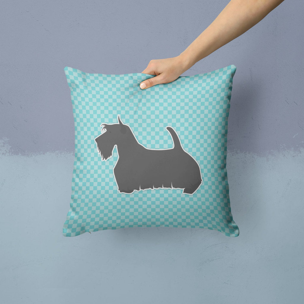 Scottish Terrier Checkerboard Blue Decorative Throw Pillow 14x14 Indoor Outdoor Accent Cushion, Fabric Cover with Insert for Sofa, Bed, Porch & Living Room