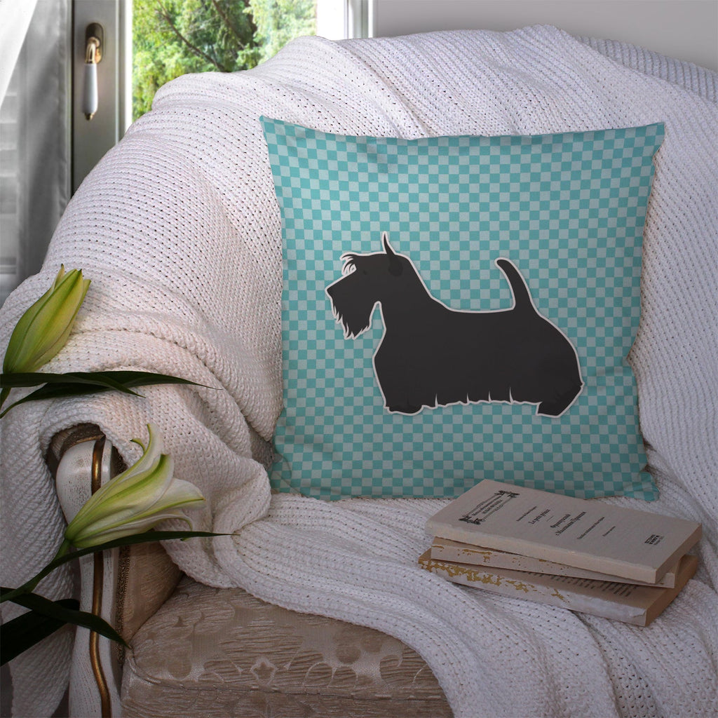 Scottish Terrier Checkerboard Blue Decorative Throw Pillow 14x14 Indoor Outdoor Accent Cushion, Fabric Cover with Insert for Sofa, Bed, Porch & Living Room