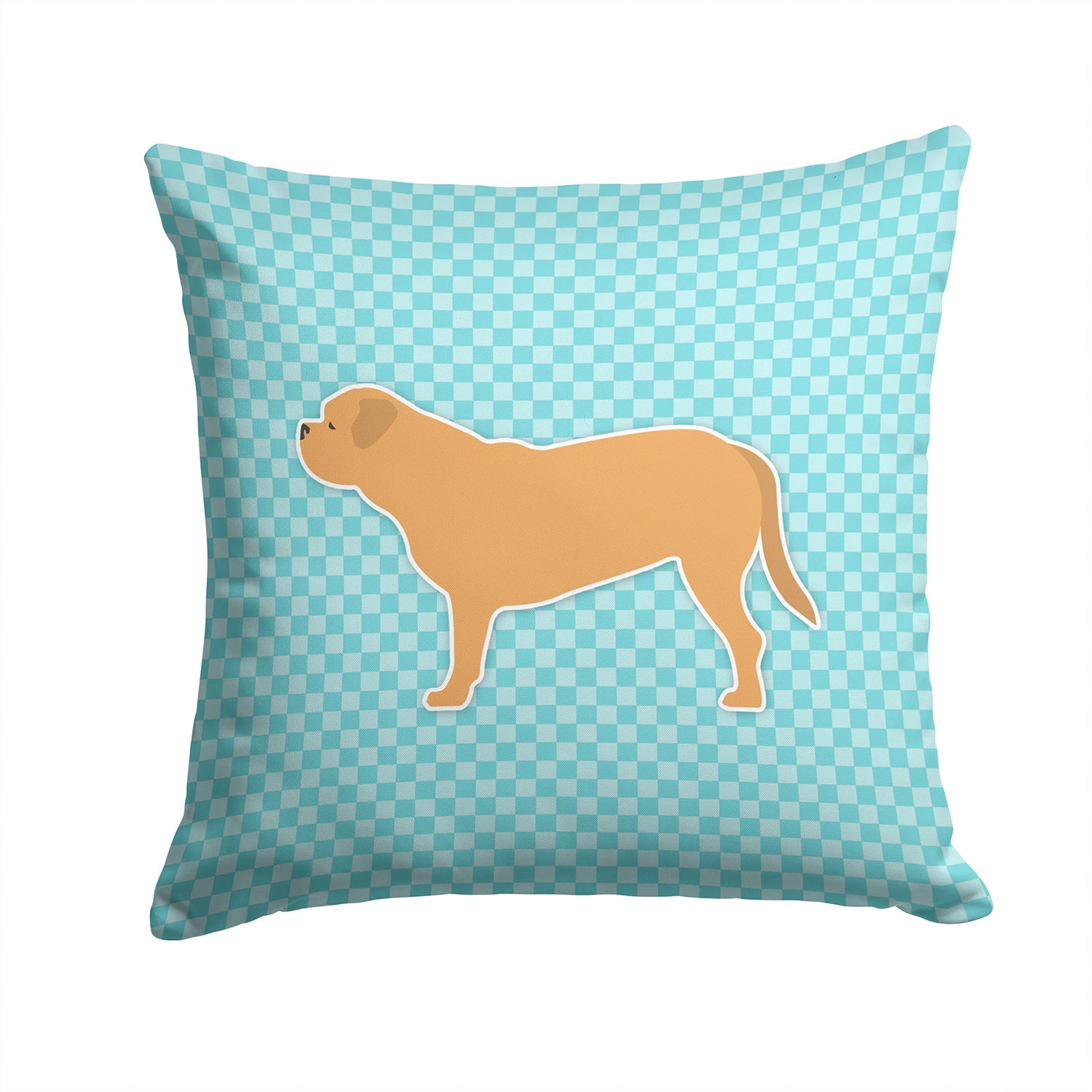 Dogue de Bordeaux Checkerboard Blue Decorative Throw Pillow 14x14 Indoor Outdoor Accent Cushion, Fabric Cover with Insert for Sofa, Bed, Porch & Living Room
