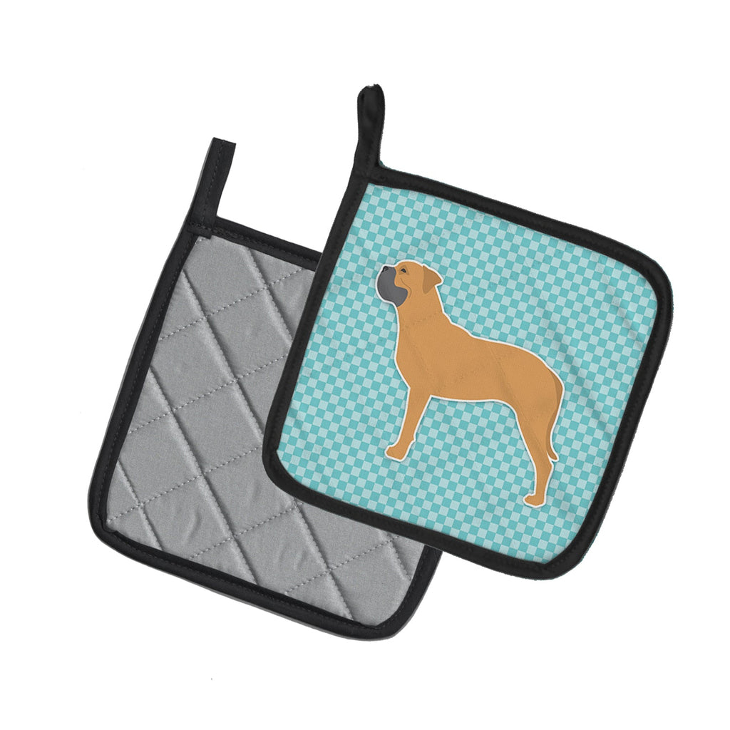 Bullmastiff Checkerboard Blue Pot Holder Set of 2 Heat Resistant Quilted Hot Pads 7.5 x 7.5 Inch, Insulated Kitchen Trivets for Cooking & Baking