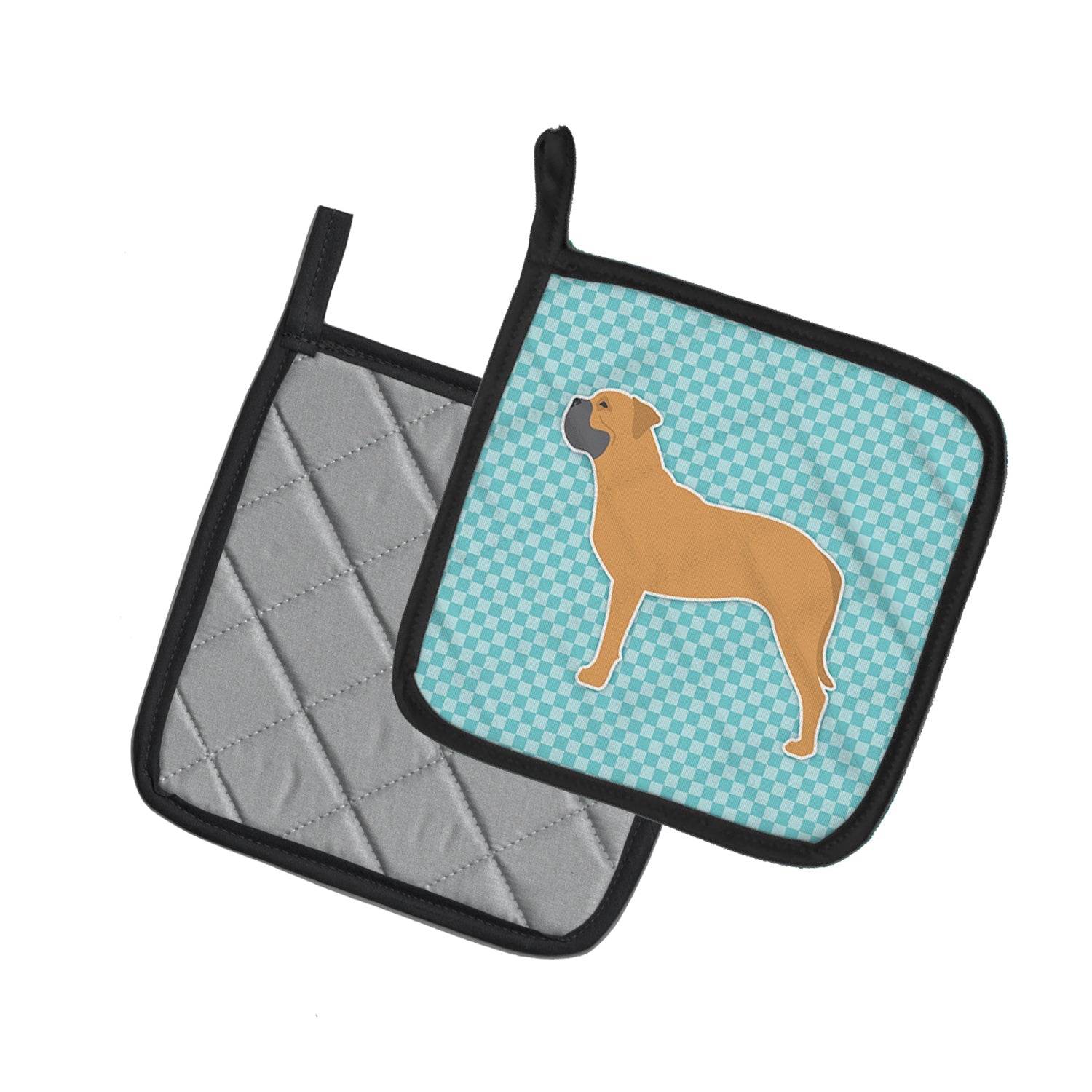 Bullmastiff Checkerboard Blue Pot Holder Set of 2 Heat Resistant Quilted Hot Pads 7.5 x 7.5 Inch, Insulated Kitchen Trivets for Cooking & Baking