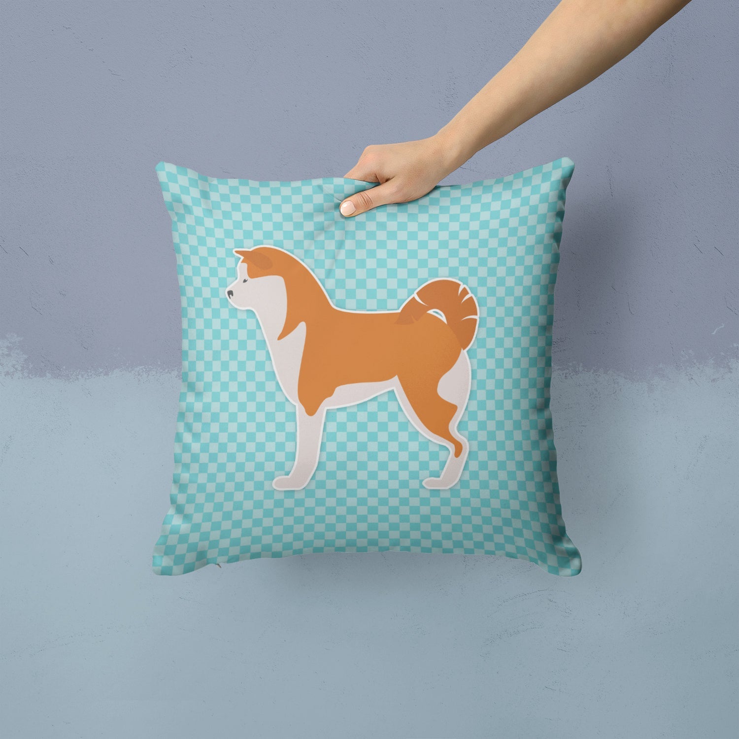 Akita Checkerboard Blue Decorative Throw Pillow 14x14 Indoor Outdoor Accent Cushion, Fabric Cover with Insert for Sofa, Bed, Porch & Living Room