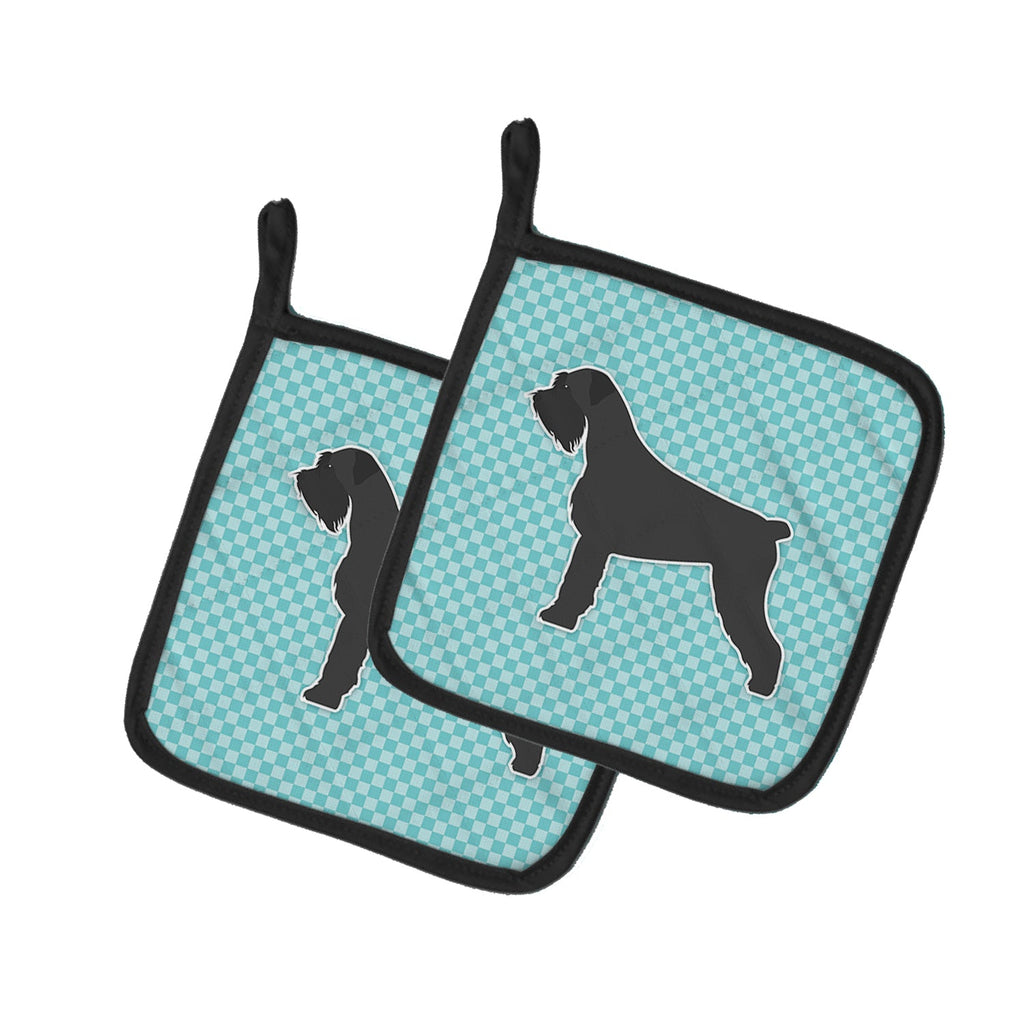 Giant Schnauzer Checkerboard Blue Pot Holder Set of 2 Heat Resistant Quilted Hot Pads 7.5 x 7.5 Inch, Insulated Kitchen Trivets for Cooking & Baking