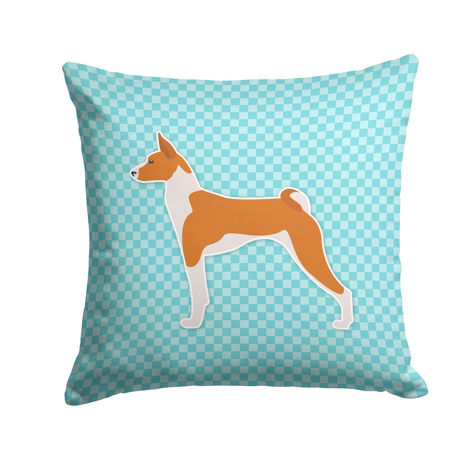 Basenji Checkerboard Blue Decorative Throw Pillow 14x14 Indoor Outdoor Accent Cushion, Fabric Cover with Insert for Sofa, Bed, Porch & Living Room