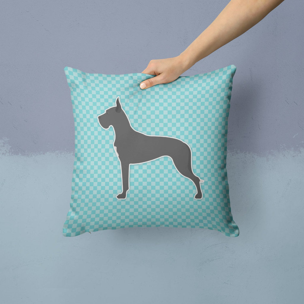Great Dane Checkerboard Blue Decorative Throw Pillow 14x14 Indoor Outdoor Accent Cushion, Fabric Cover with Insert for Sofa, Bed, Porch & Living Room