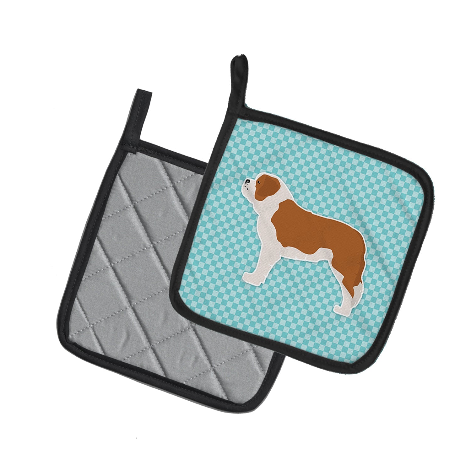 Saint Bernard Checkerboard Blue Pot Holder Set of 2 Heat Resistant Quilted Hot Pads 7.5 x 7.5 Inch, Insulated Kitchen Trivets for Cooking & Baking