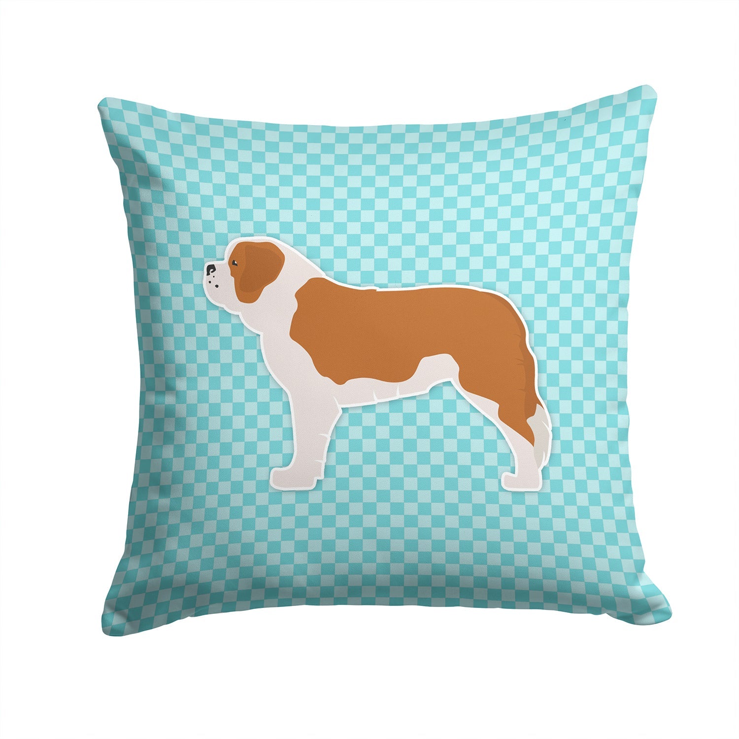 Saint Bernard Checkerboard Blue Decorative Throw Pillow 14x14 Indoor Outdoor Accent Cushion, Fabric Cover with Insert for Sofa, Bed, Porch & Living Room