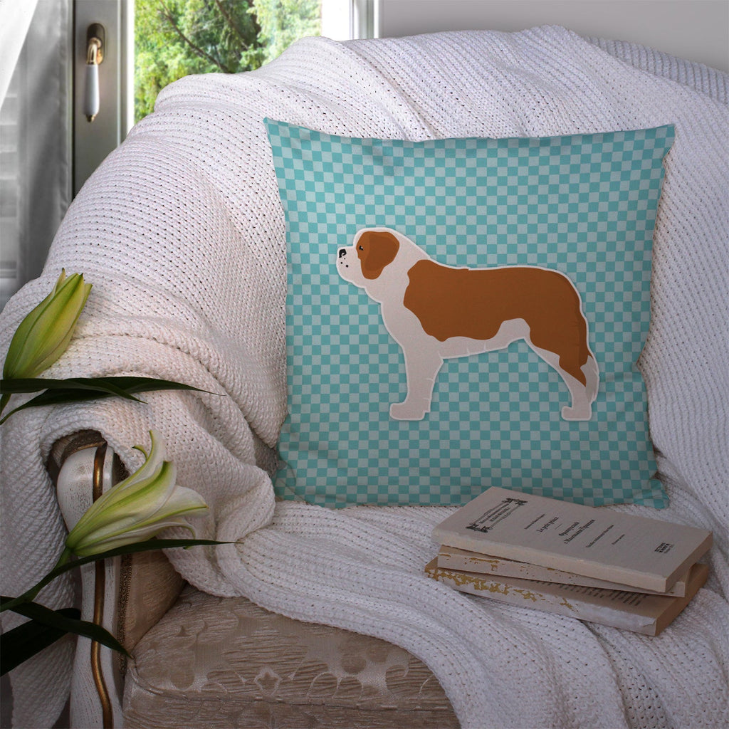 Saint Bernard Checkerboard Blue Decorative Throw Pillow 14x14 Indoor Outdoor Accent Cushion, Fabric Cover with Insert for Sofa, Bed, Porch & Living Room
