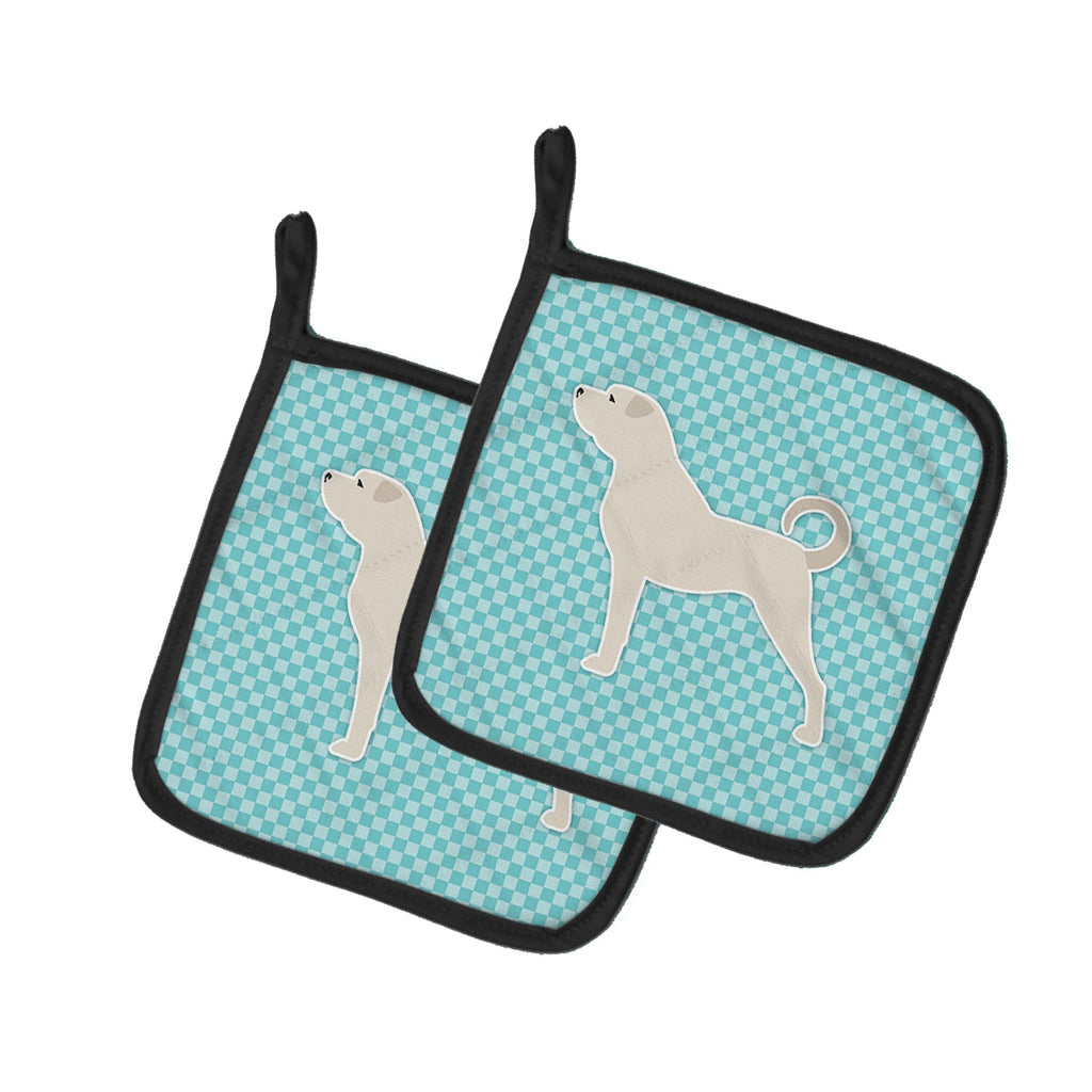 Anatolian Shepherd Checkerboard Blue Pot Holder Set of 2 Heat Resistant Quilted Hot Pads 7.5 x 7.5 Inch, Insulated Kitchen Trivets for Cooking & Baking