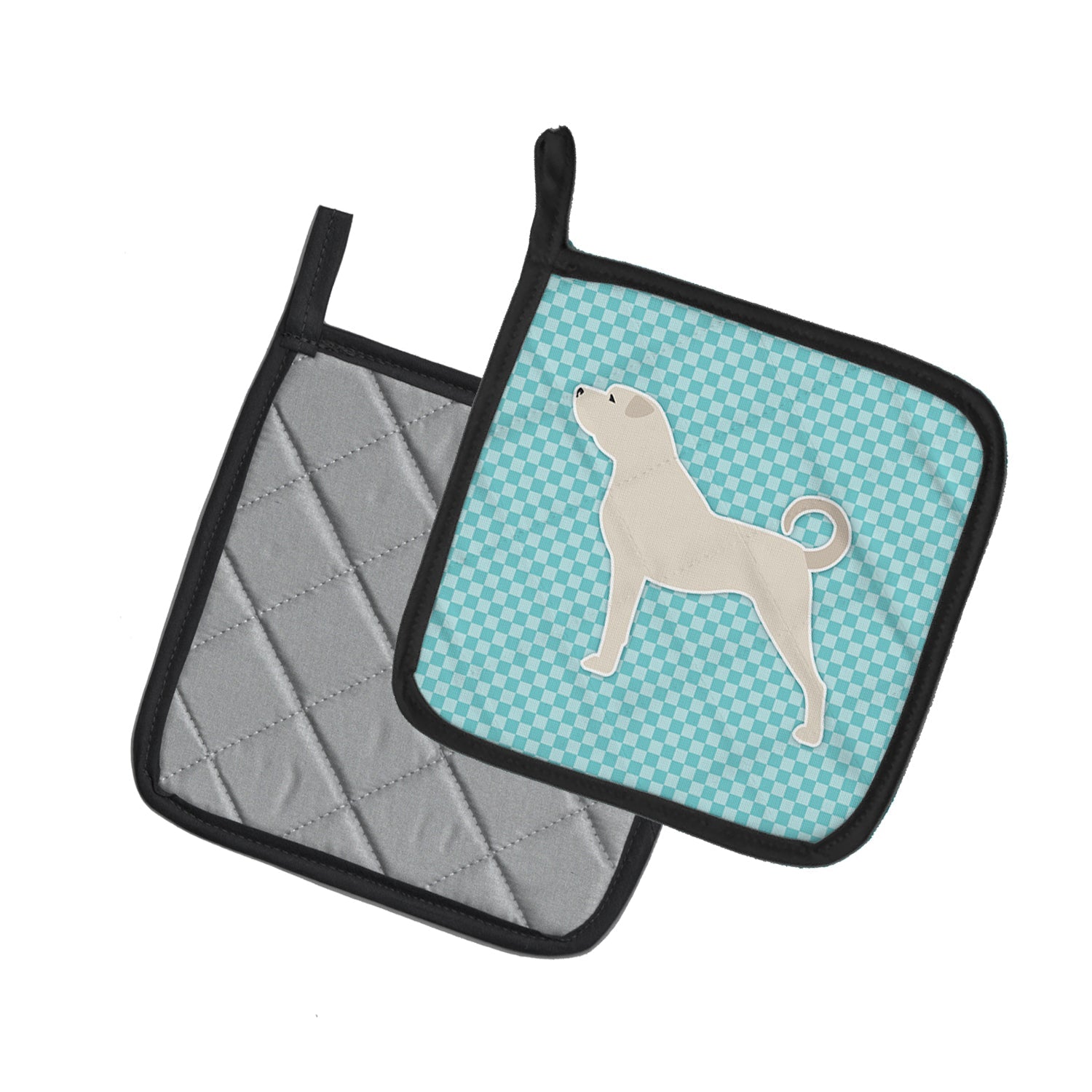 Anatolian Shepherd Checkerboard Blue Pot Holder Set of 2 Heat Resistant Quilted Hot Pads 7.5 x 7.5 Inch, Insulated Kitchen Trivets for Cooking & Baking