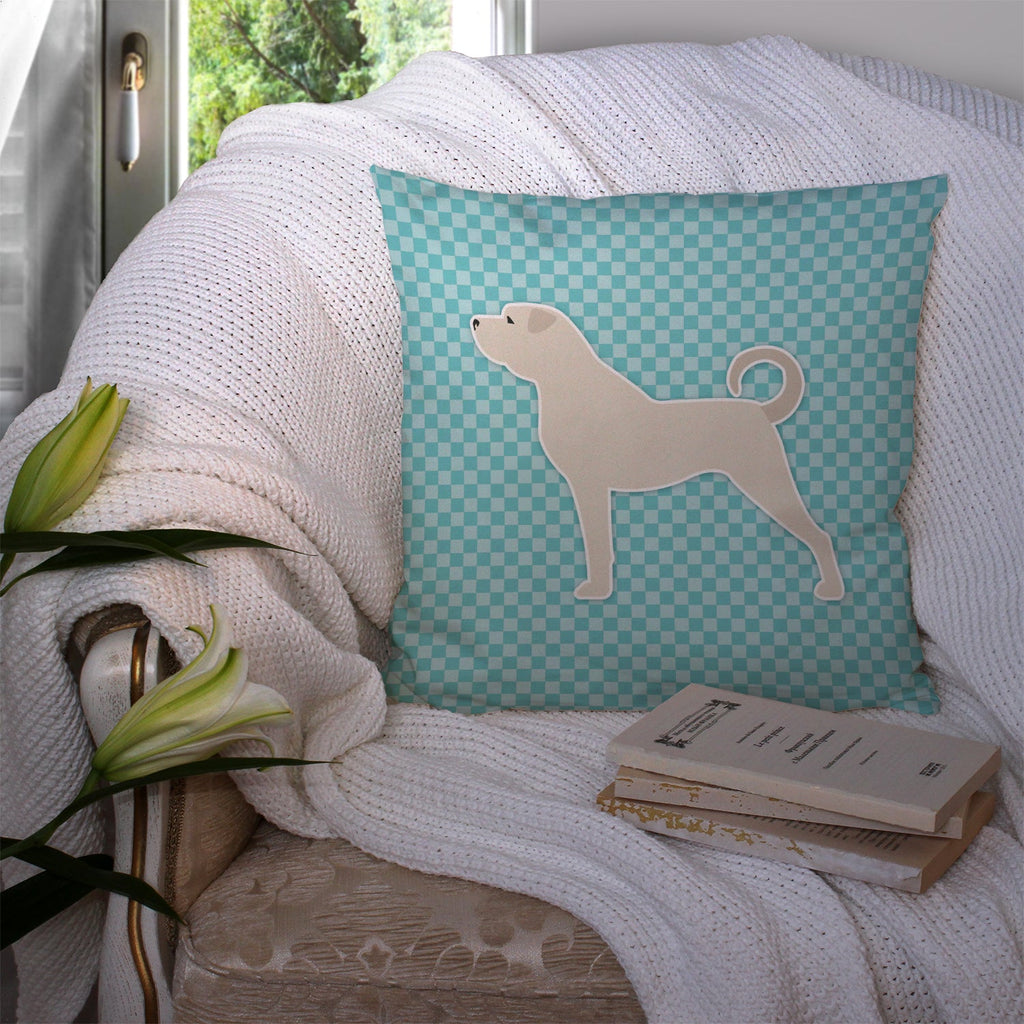 Anatolian Shepherd Checkerboard Blue Decorative Throw Pillow 14x14 Indoor Outdoor Accent Cushion, Fabric Cover with Insert for Sofa, Bed, Porch & Living Room