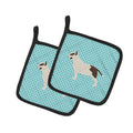 Bull Terrier Checkerboard Blue Pot Holder Set of 2 Heat Resistant Quilted Hot Pads 7.5 x 7.5 Inch, Insulated Kitchen Trivets for Cooking & Baking