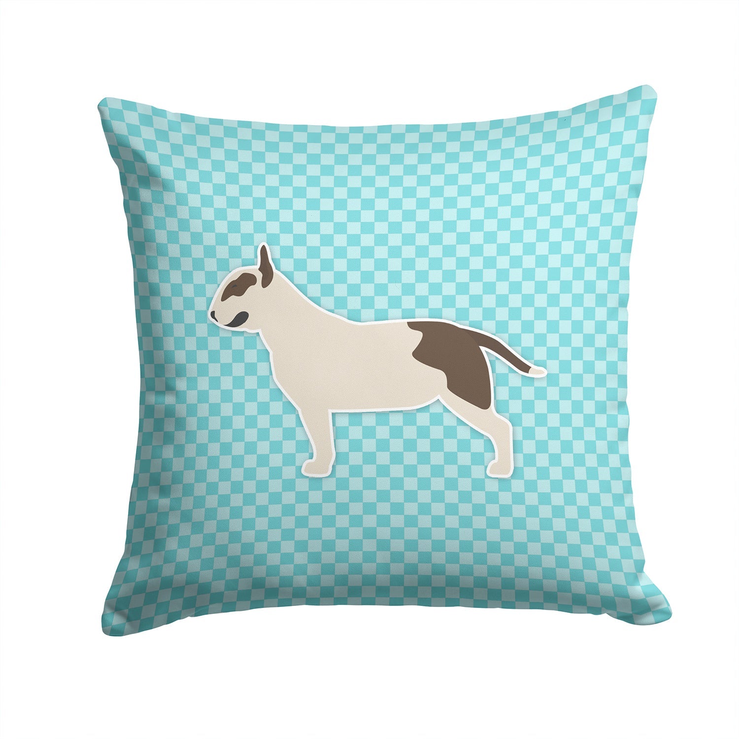 Bull Terrier Checkerboard Blue Decorative Throw Pillow 14x14 Indoor Outdoor Accent Cushion, Fabric Cover with Insert for Sofa, Bed, Porch & Living Room