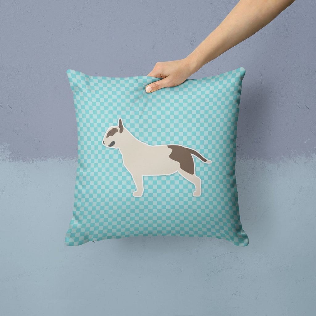 Bull Terrier Checkerboard Blue Decorative Throw Pillow 14x14 Indoor Outdoor Accent Cushion, Fabric Cover with Insert for Sofa, Bed, Porch & Living Room