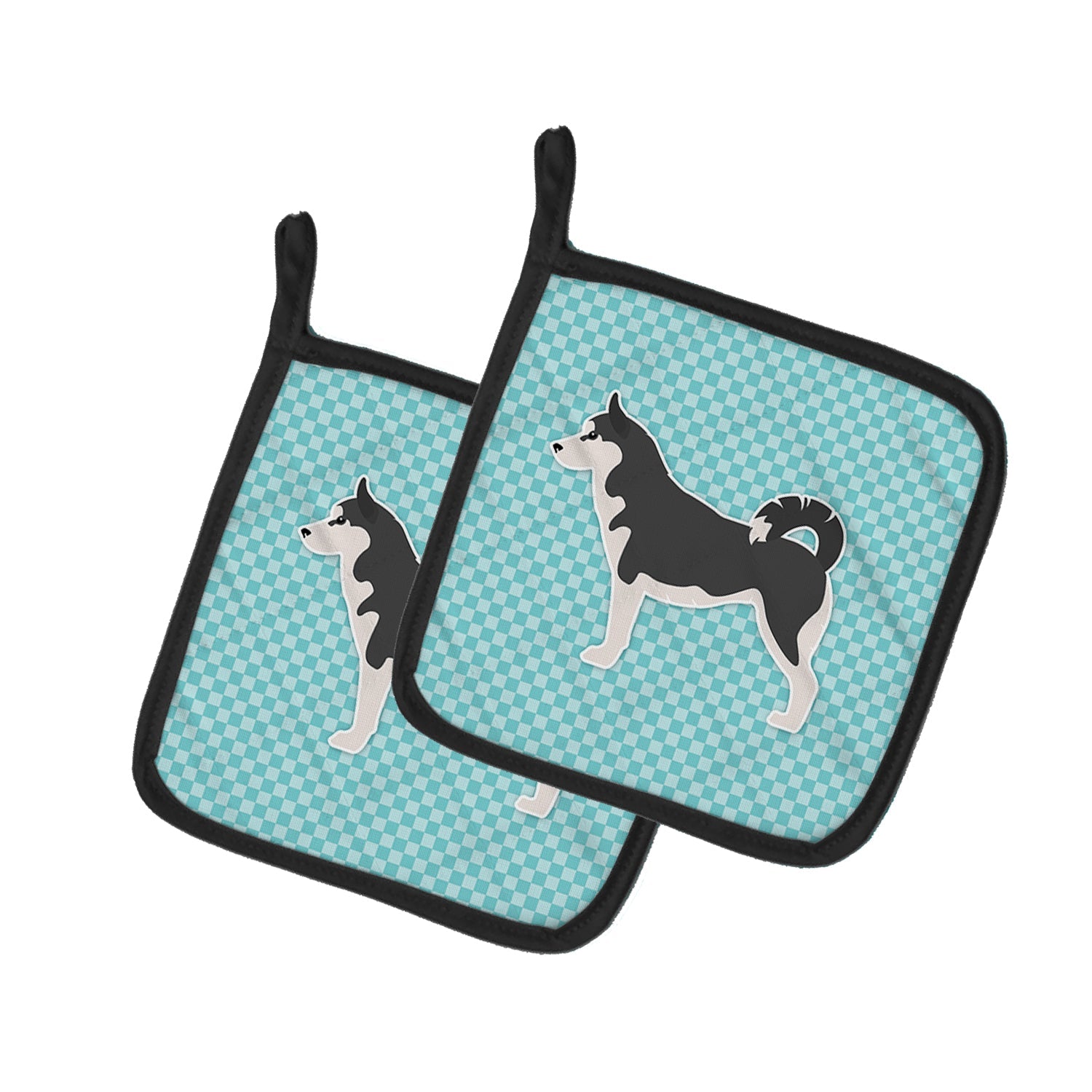 Siberian Husky Checkerboard Blue Pot Holder Set of 2 Heat Resistant Quilted Hot Pads 7.5 x 7.5 Inch, Insulated Kitchen Trivets for Cooking & Baking