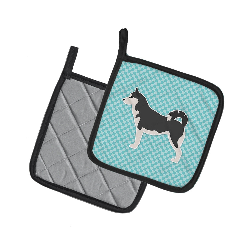 Siberian Husky Checkerboard Blue Pot Holder Set of 2 Heat Resistant Quilted Hot Pads 7.5 x 7.5 Inch, Insulated Kitchen Trivets for Cooking & Baking