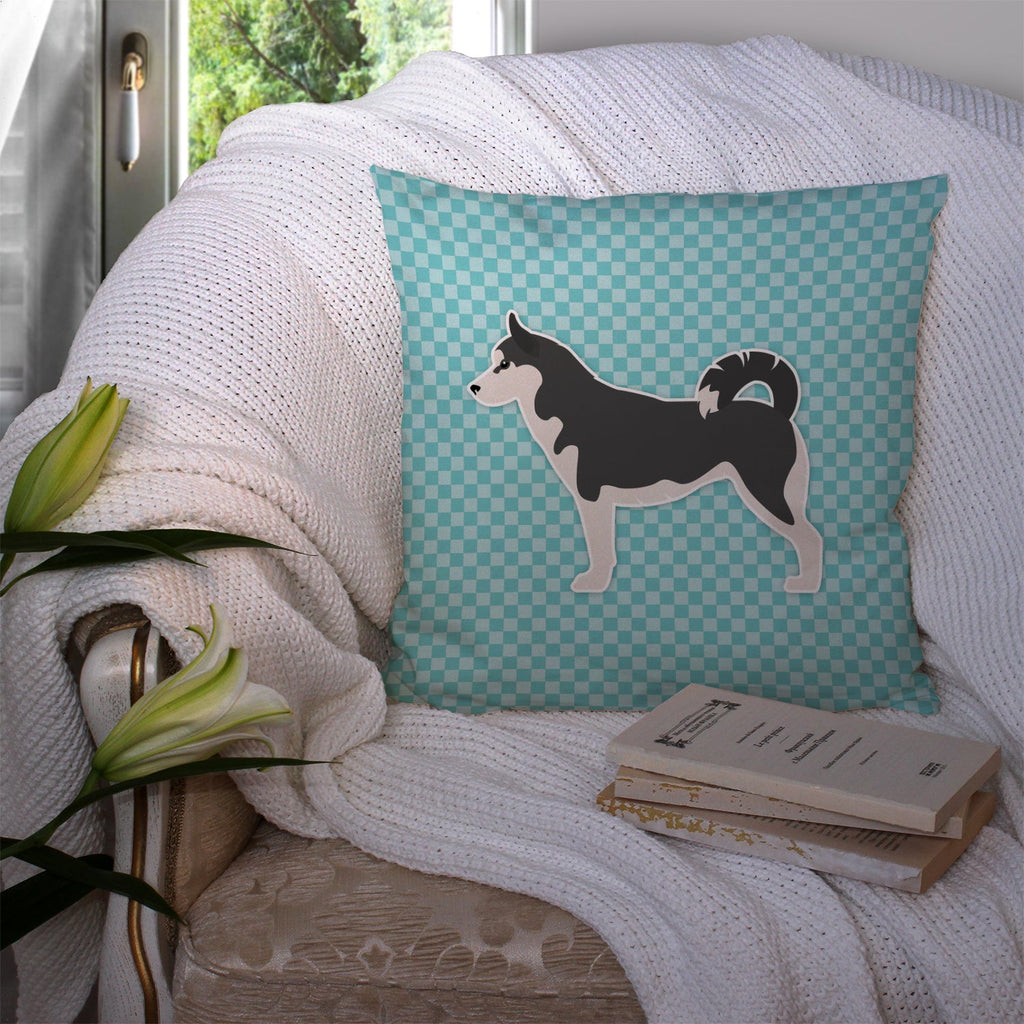 Siberian Husky Checkerboard Blue Decorative Throw Pillow 14x14 Indoor Outdoor Accent Cushion, Fabric Cover with Insert for Sofa, Bed, Porch & Living Room