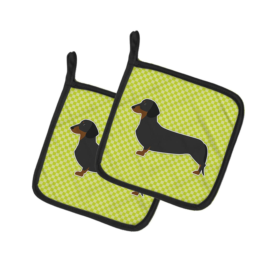 Dachshund Checkerboard Green Pot Holder Set of 2 Heat Resistant Quilted Hot Pads 7.5 x 7.5 Inch, Insulated Kitchen Trivets for Cooking & Baking