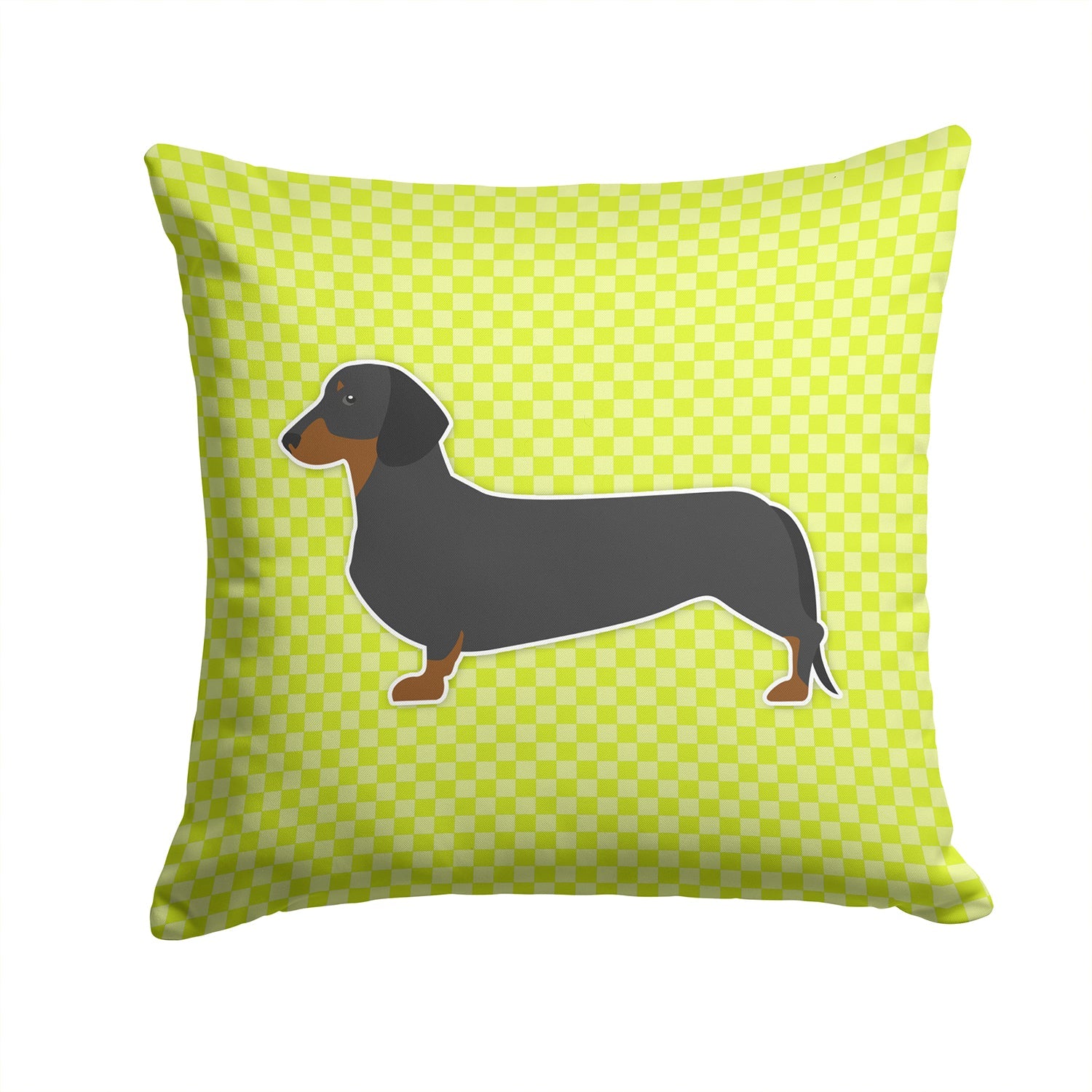 Dachshund Checkerboard Green Decorative Throw Pillow 14x14 Indoor Outdoor Accent Cushion, Fabric Cover with Insert for Sofa, Bed, Porch & Living Room