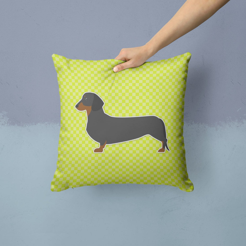 Dachshund Checkerboard Green Decorative Throw Pillow 14x14 Indoor Outdoor Accent Cushion, Fabric Cover with Insert for Sofa, Bed, Porch & Living Room