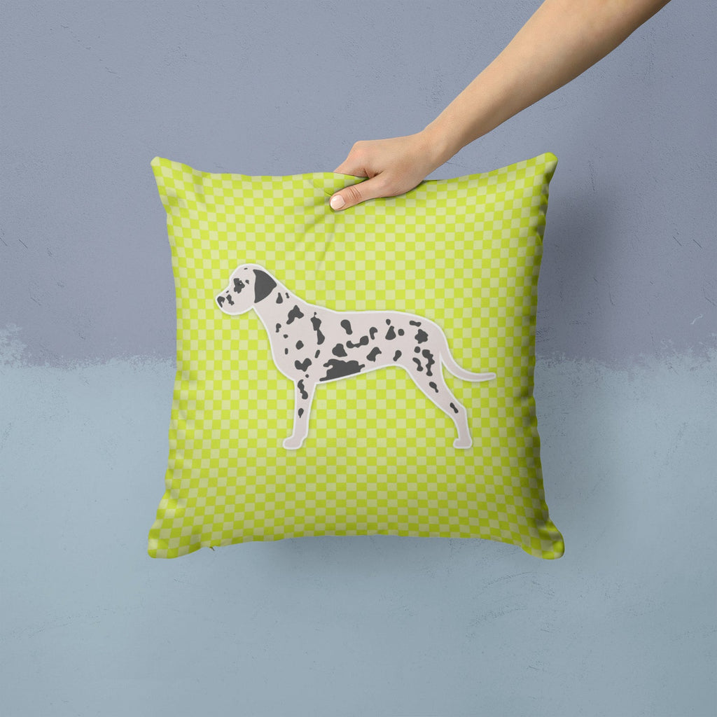 Dalmatian Checkerboard Green Decorative Throw Pillow 14x14 Indoor Outdoor Accent Cushion, Fabric Cover with Insert for Sofa, Bed, Porch & Living Room
