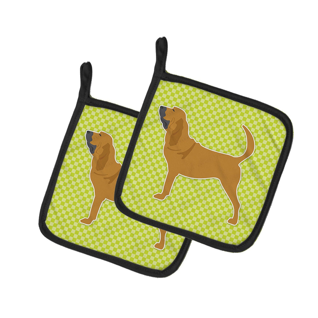 Bloodhound Checkerboard Green Pot Holder Set of 2 Heat Resistant Quilted Hot Pads 7.5 x 7.5 Inch, Insulated Kitchen Trivets for Cooking & Baking