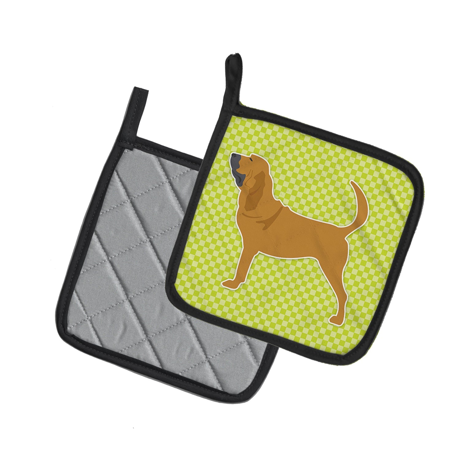 Bloodhound Checkerboard Green Pot Holder Set of 2 Heat Resistant Quilted Hot Pads 7.5 x 7.5 Inch, Insulated Kitchen Trivets for Cooking & Baking