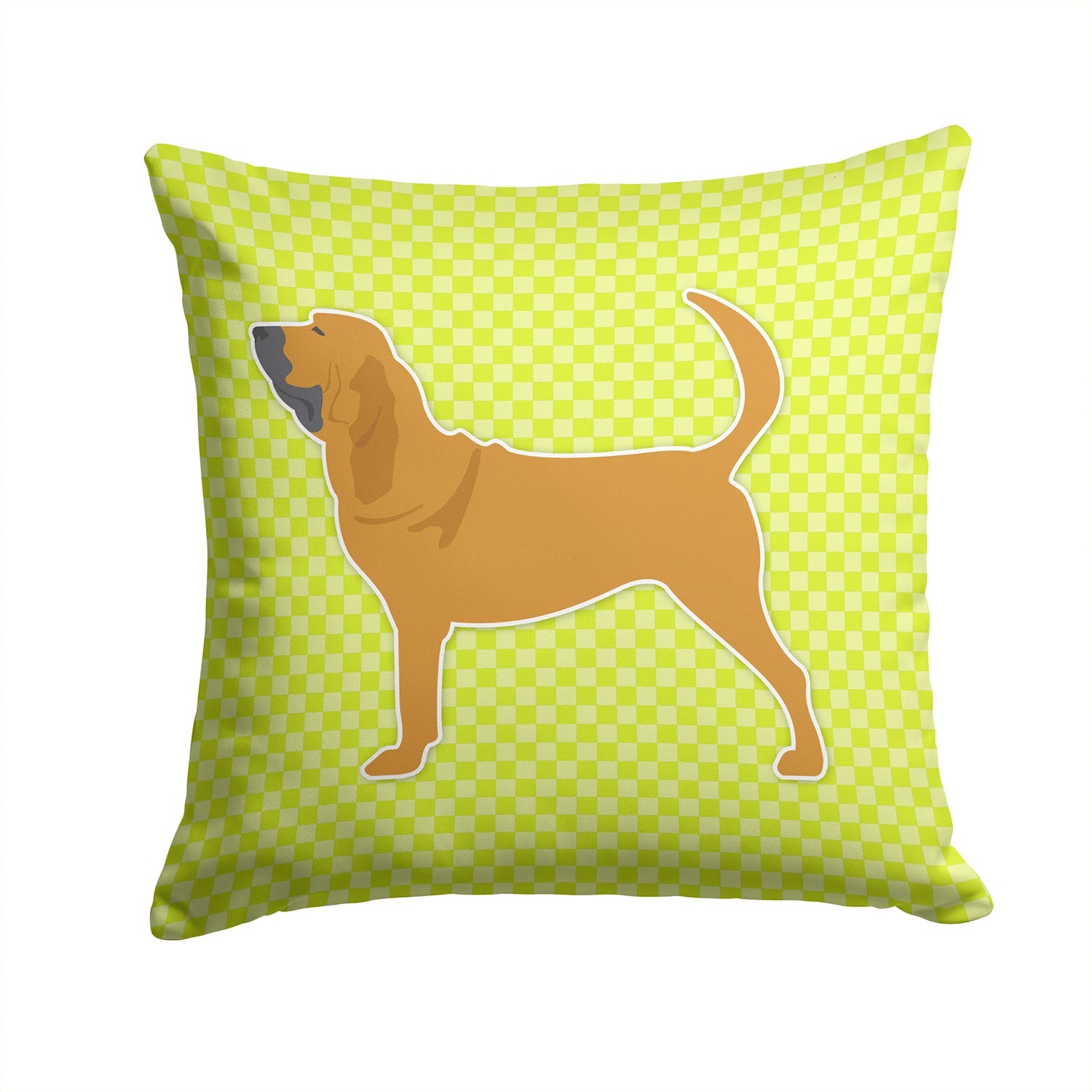 Bloodhound Checkerboard Green Decorative Throw Pillow 14x14 Indoor Outdoor Accent Cushion, Fabric Cover with Insert for Sofa, Bed, Porch & Living Room