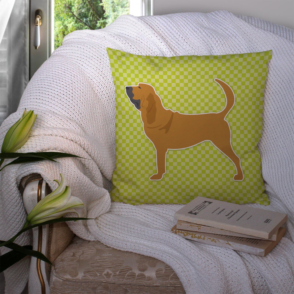 Bloodhound Checkerboard Green Decorative Throw Pillow 14x14 Indoor Outdoor Accent Cushion, Fabric Cover with Insert for Sofa, Bed, Porch & Living Room