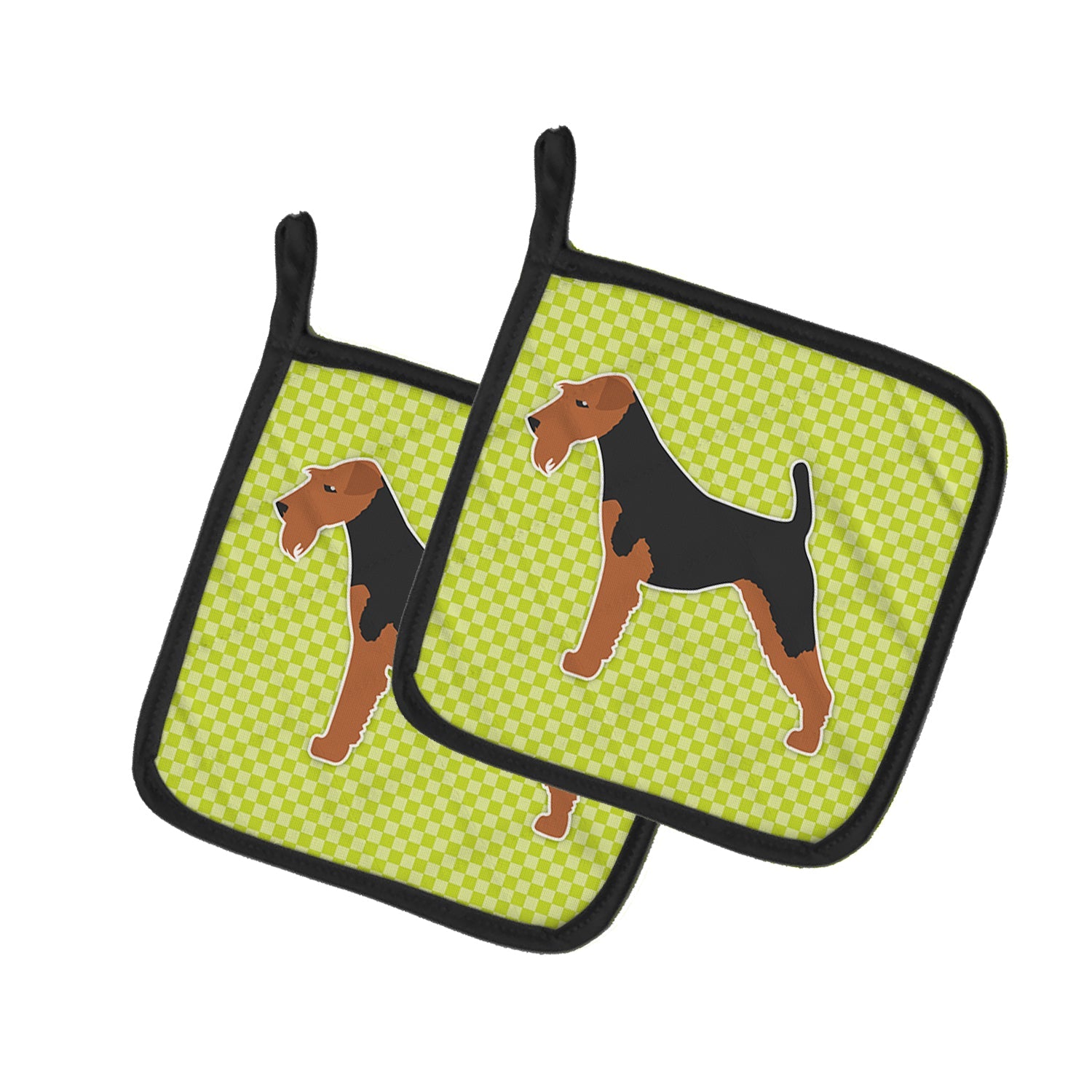 Welsh Terrier Checkerboard Green Pot Holder Set of 2 Heat Resistant Quilted Hot Pads 7.5 x 7.5 Inch, Insulated Kitchen Trivets for Cooking & Baking