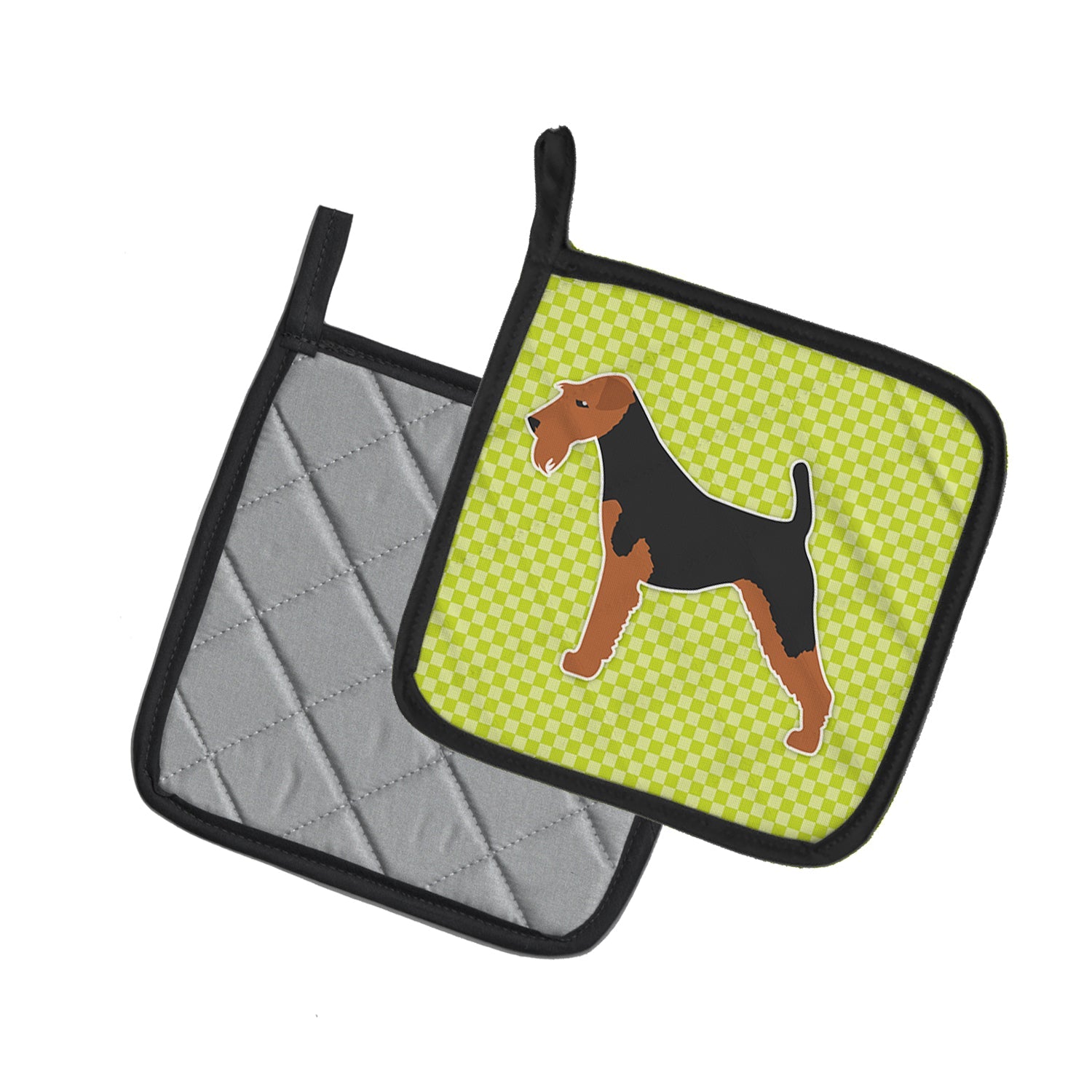 Welsh Terrier Checkerboard Green Pot Holder Set of 2 Heat Resistant Quilted Hot Pads 7.5 x 7.5 Inch, Insulated Kitchen Trivets for Cooking & Baking