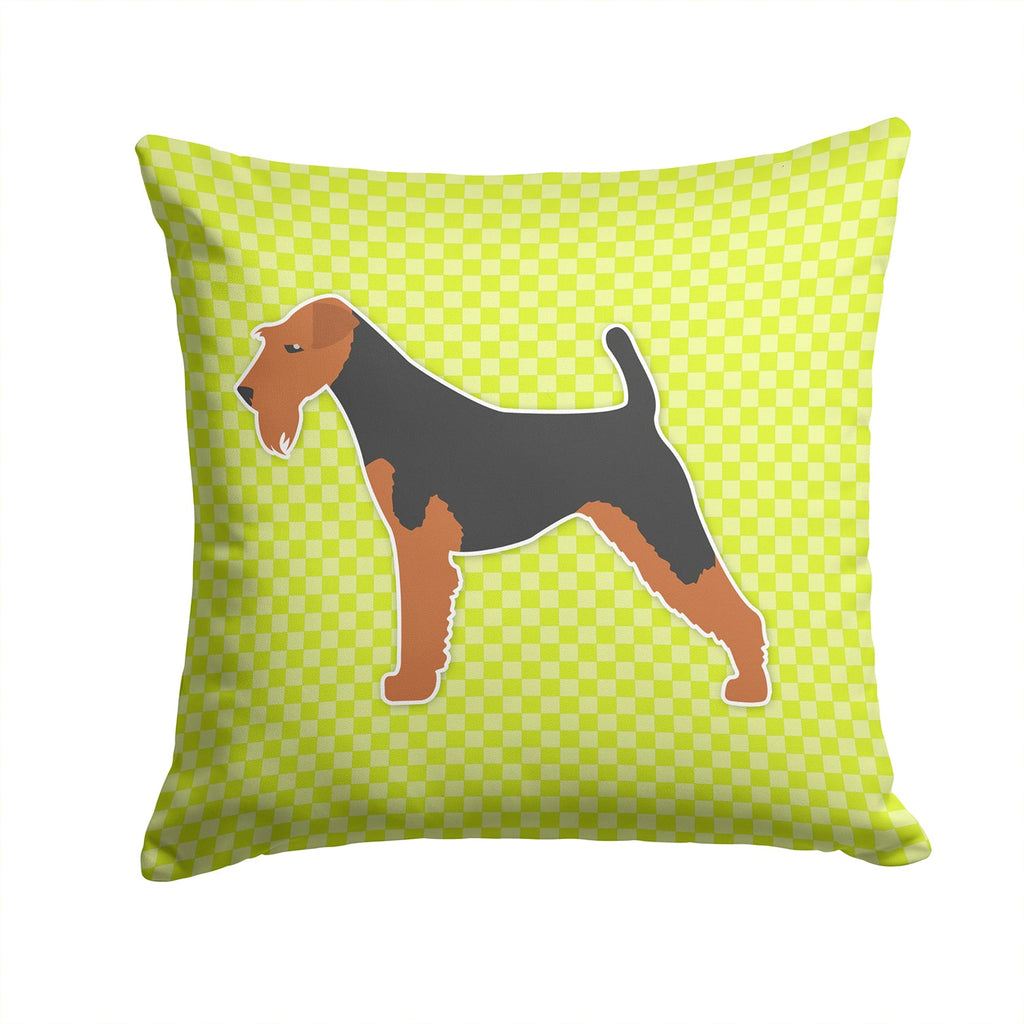 Welsh Terrier Checkerboard Green Decorative Throw Pillow 14x14 Indoor Outdoor Accent Cushion, Fabric Cover with Insert for Sofa, Bed, Porch & Living Room