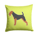 Welsh Terrier Checkerboard Green Decorative Throw Pillow 14x14 Indoor Outdoor Accent Cushion, Fabric Cover with Insert for Sofa, Bed, Porch & Living Room