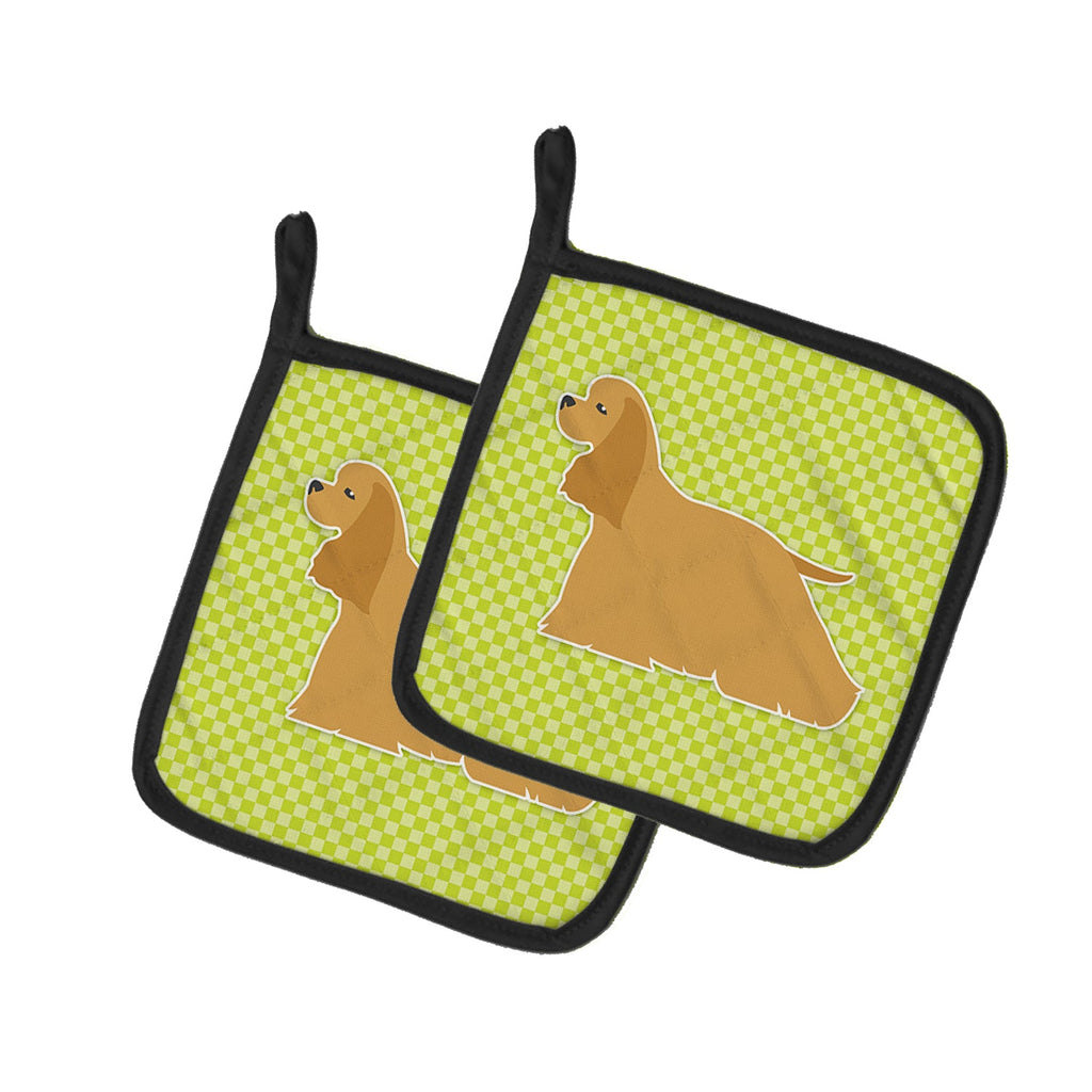 Cocker Spaniel Checkerboard Green Pot Holder Set of 2 Heat Resistant Quilted Hot Pads 7.5 x 7.5 Inch, Insulated Kitchen Trivets for Cooking & Baking
