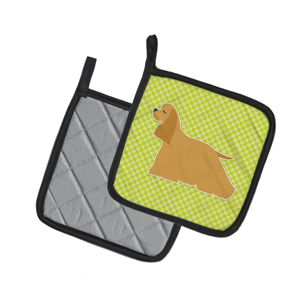Cocker Spaniel Checkerboard Green Pot Holder Set of 2 Heat Resistant Quilted Hot Pads 7.5 x 7.5 Inch, Insulated Kitchen Trivets for Cooking & Baking