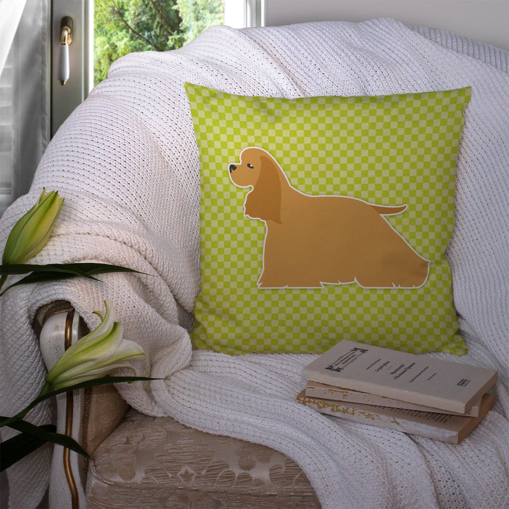 Cocker Spaniel Checkerboard Green Decorative Throw Pillow 14x14 Indoor Outdoor Accent Cushion, Fabric Cover with Insert for Sofa, Bed, Porch & Living Room