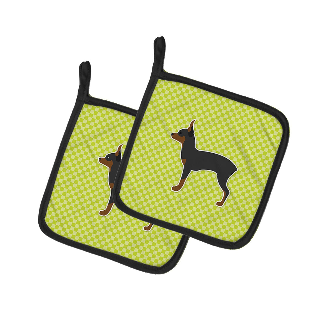 Toy Fox Terrier Checkerboard Green Pot Holder Set of 2 Heat Resistant Quilted Hot Pads 7.5 x 7.5 Inch, Insulated Kitchen Trivets for Cooking & Baking
