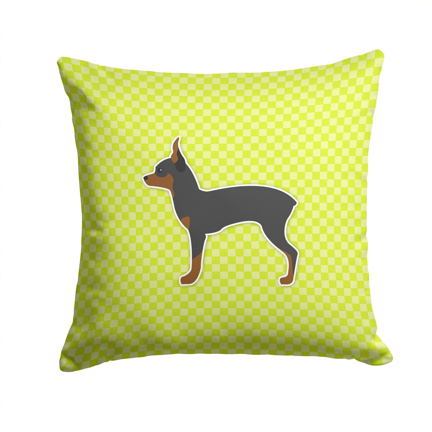 Toy Fox Terrier Checkerboard Green Decorative Throw Pillow 14x14 Indoor Outdoor Accent Cushion, Fabric Cover with Insert for Sofa, Bed, Porch & Living Room
